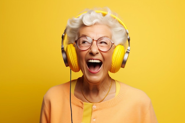 A portrait of a surprised cheerful old woman listening Generative Ai