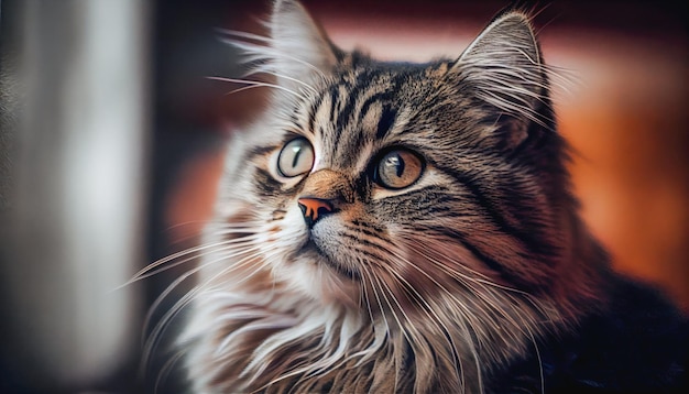 Portrait of a surprised cute cat closeup on blurred background