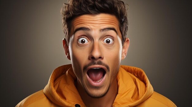 portrait of surprised man in jacket looking at camera with shocked expression