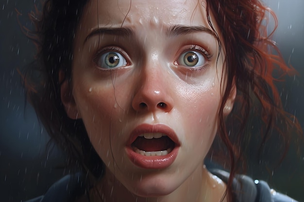 a portrait of a surprised woman