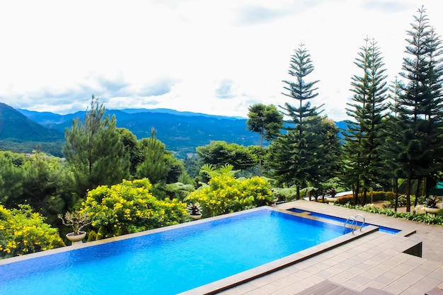 Portrait of swimming pool wit beautiful view