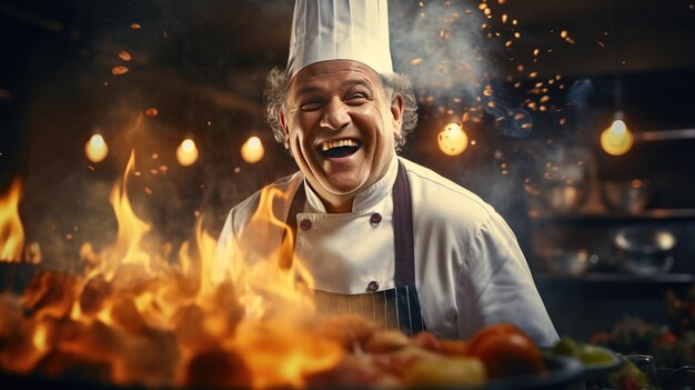 Foto ritratto di un giovane e talentuoso cuoco che incarna l'arte della cucina e della gastronomia