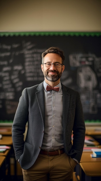 A portrait of a teacher in a classroom