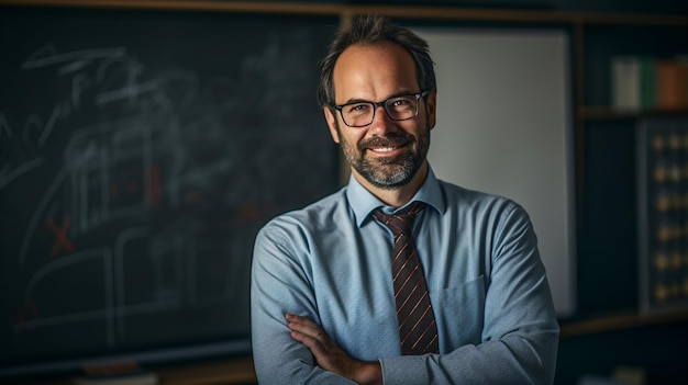 A portrait of a teacher in a classroom