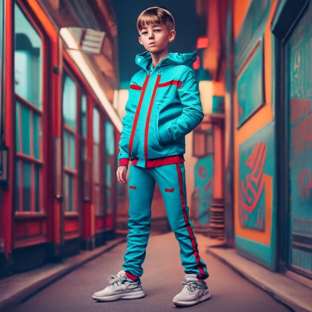 Photo portrait of a teen standing outdoors while looking camera