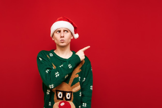 Portrait teenager boy with Christmas sweater