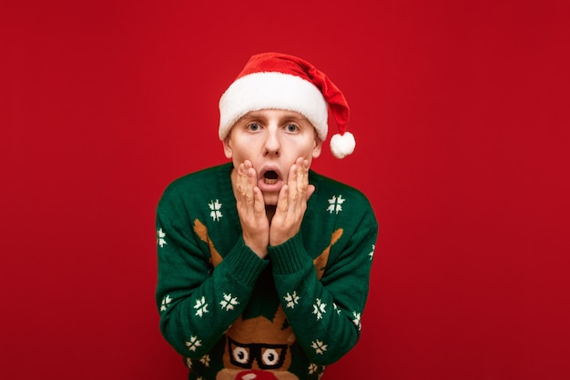 Portrait teenager boy with Christmas sweater