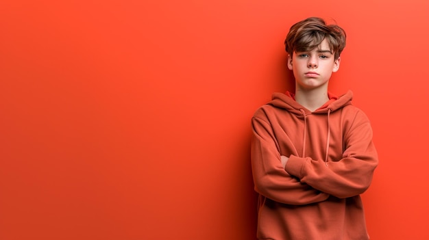 Portrait of Teenager boy with expressing Sadness and Grief with copy space isolated on solid color background