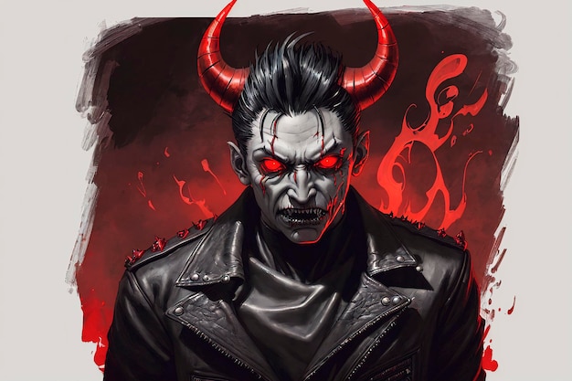 Photo portrait of a terrible devil with horns halloween a sinister demon