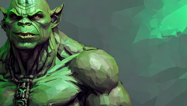 Retrato de monstro verde aterrorizante gritando criatura fantástica orc  ogre troll com fa assustador