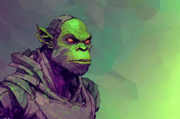 Portrait of terrifying green monster Fantastic creature Orc Ogre Troll with frightening facial expression