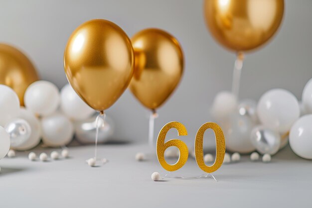 Photo portrait of text made of two golden floating helium balloons