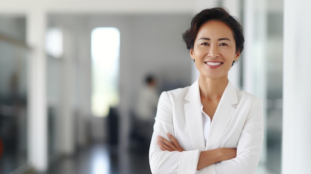 Portrait Thai mature businesswoman standing relaxation in the office