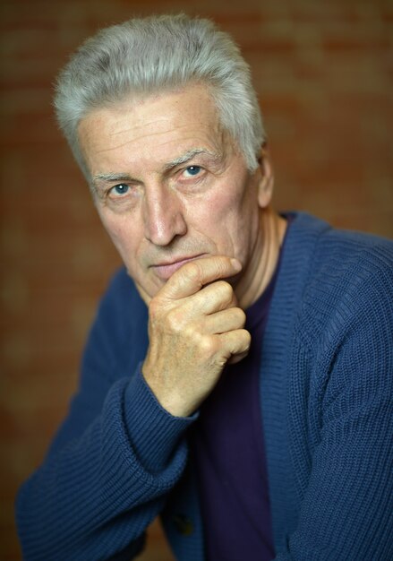 Portrait of a thoughtful senior man close-up