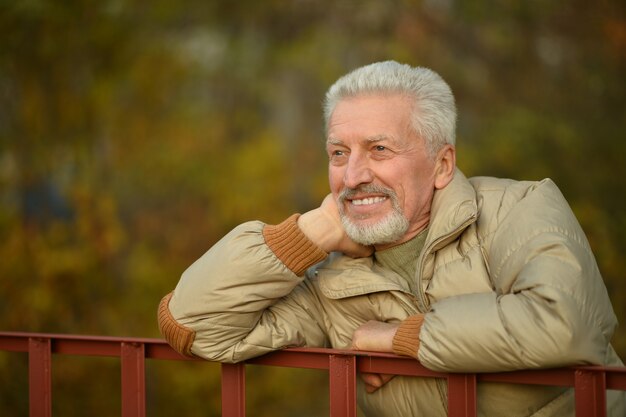 portrait of thoughtful senior man  in  park