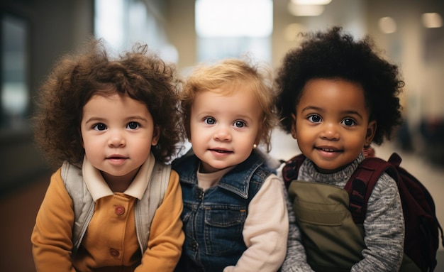 Photo portrait of three adorable toddlers