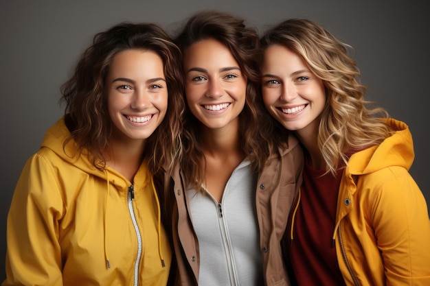 Portrait of three beautiful young women while smiling