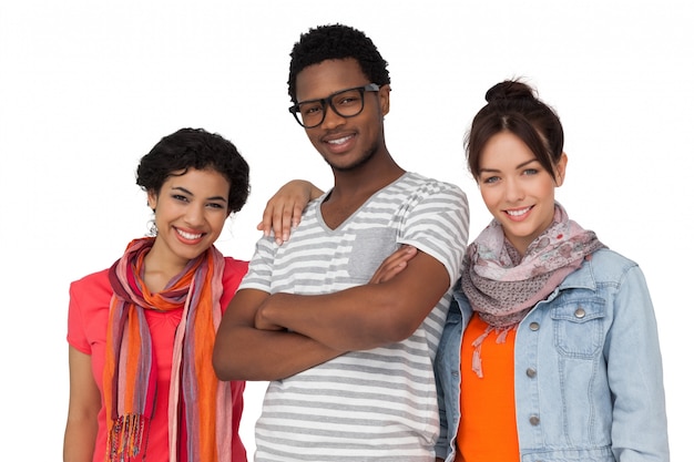 Photo portrait of three cool young friends