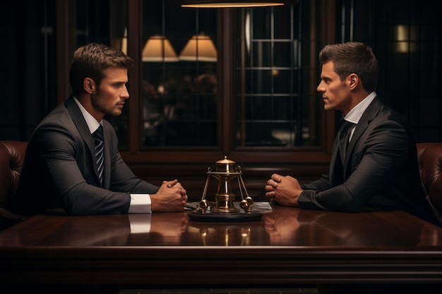 Portrait of three professional lawyers in suits making eye contact