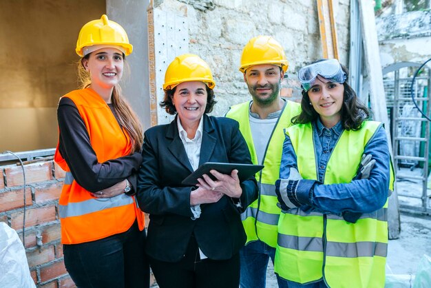 Portrait of three women and a man on construction site