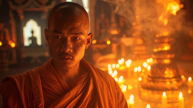 Photo portrait of a tibetan monk in a monastery