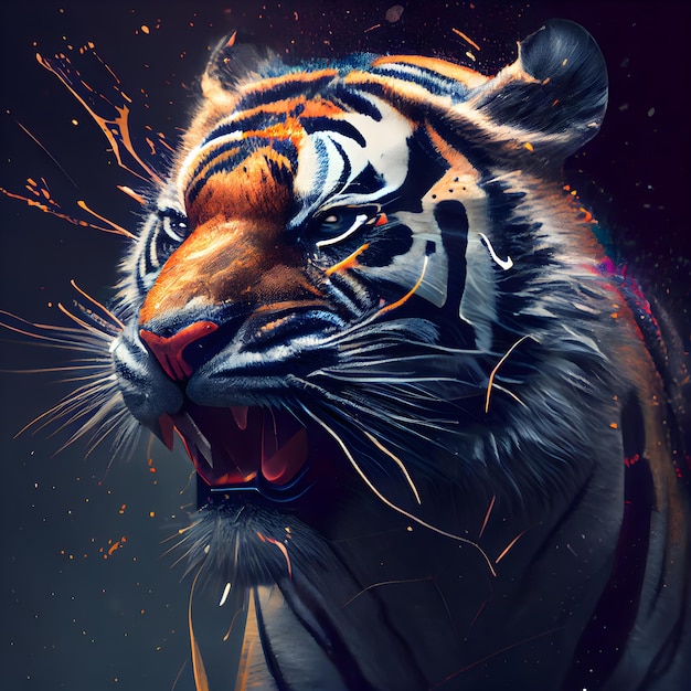 Portrait of a tiger on a dark background Digital painting