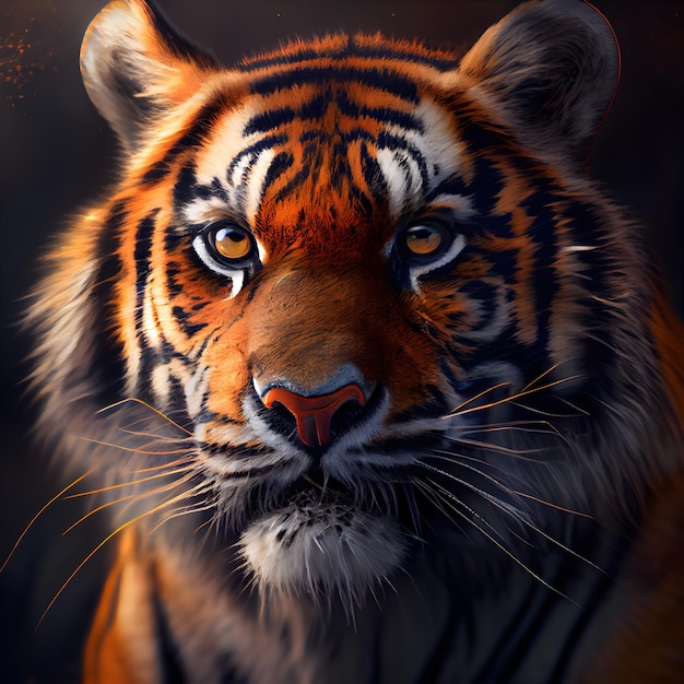 Portrait of a tiger on a dark background Digital painting