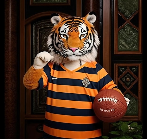 Portrait of a tiger dressed as an athelete AI generative