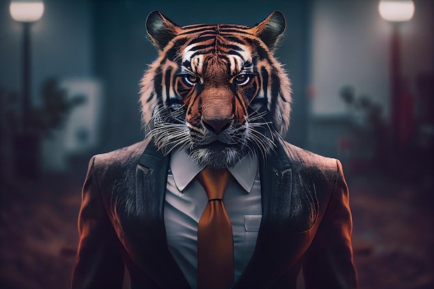 Portrait of a tiger dressed in a formal business suitgenerative ai