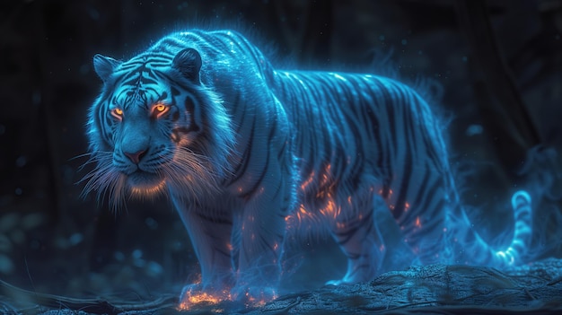 portrait of a tiger glowing Generative AI