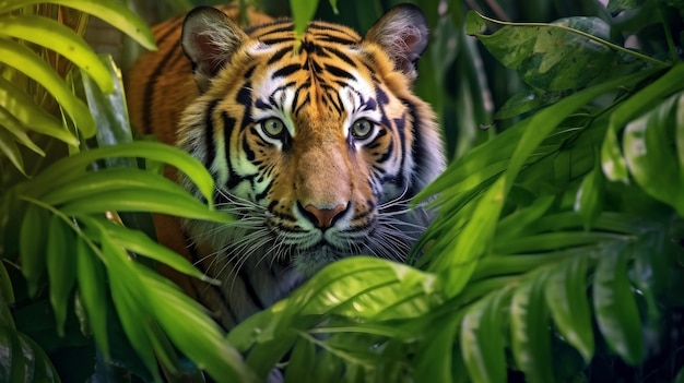 Портрет тигра в джунглях Дикая природа из природы Генеративная иллюстрация