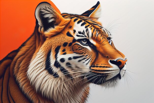 Portrait of a tiger on a solid color background Closeup ai generative