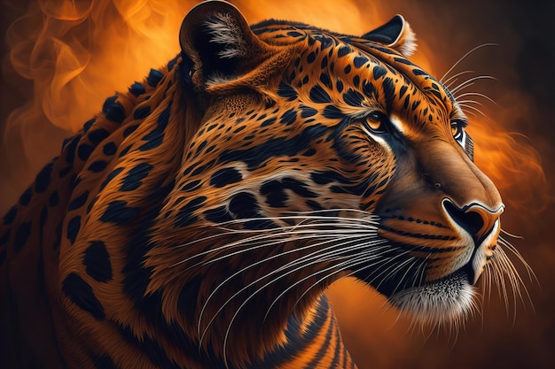 Портрет тигра на цветном фоне вблизи