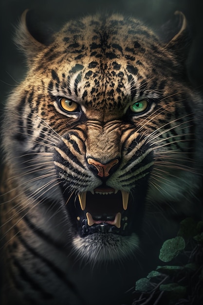 背景が緑色の虎の肖像 ジェネレーティブ AI