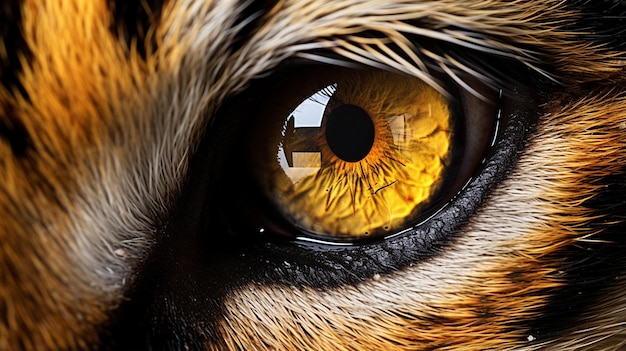 Photo portrait of tiger with yellow eyes close up