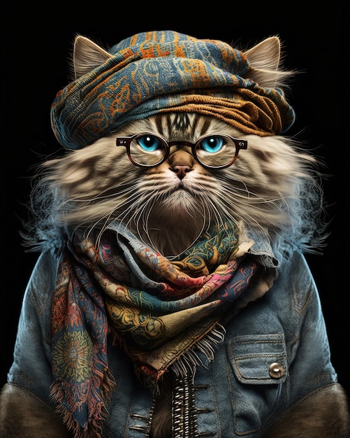 Portrait of a tolerant hippie cat from