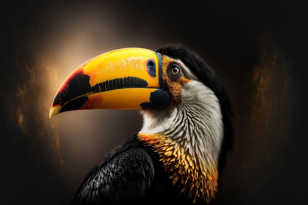 Portrait of a Toucan Black Background
