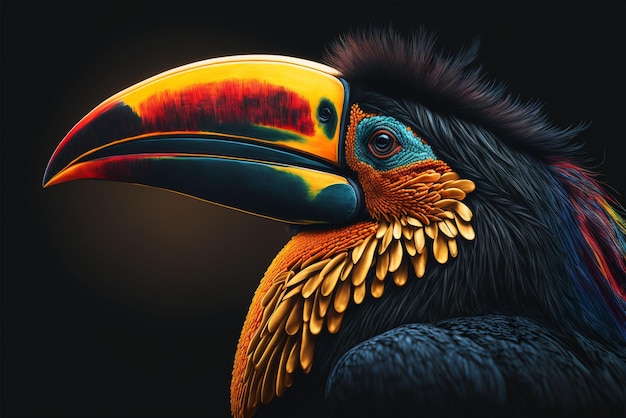 Portrait of a Toucan Black Background