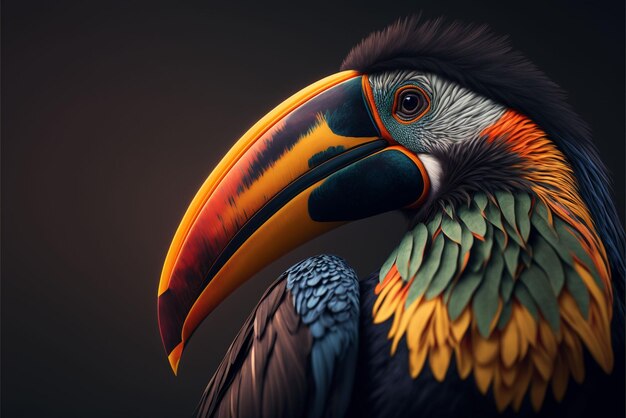 Portrait of a Toucan Black Background