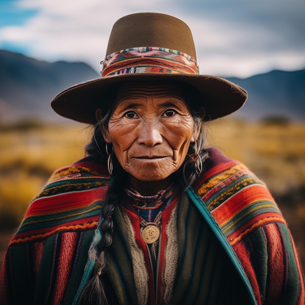 Photo portrait of a traditional old peruvian woman of the quechua community in the cusco region