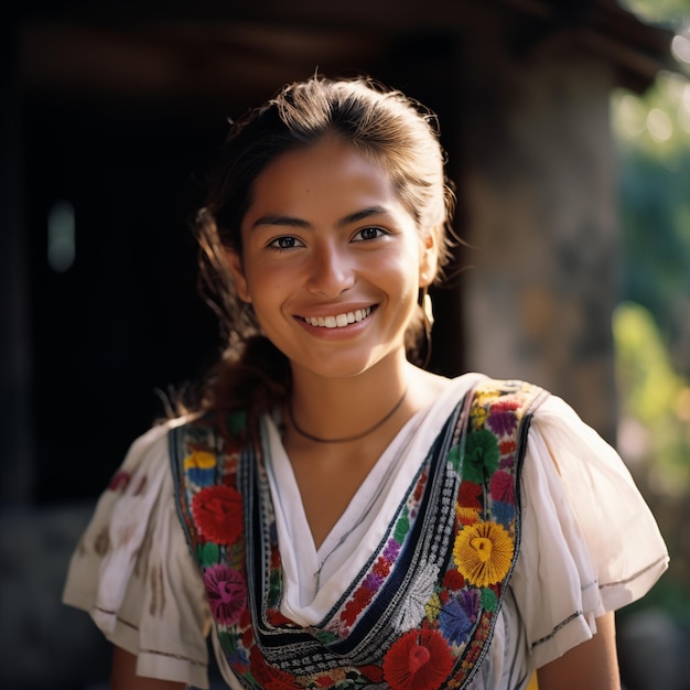 Photo portrait of a traditional young mexican woman from the purepecha indigenous community