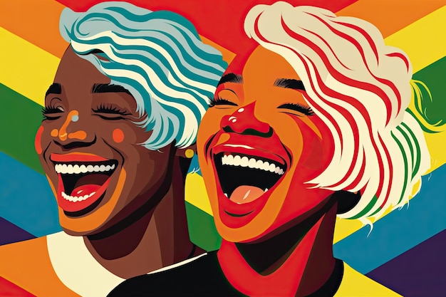 Портрет трансгендерной пары с афро-волосами на красочном фоне Generative AI