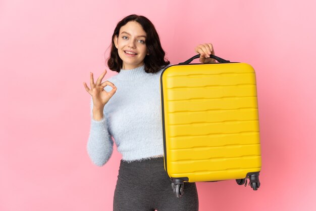 portrait traveler girl with luggage