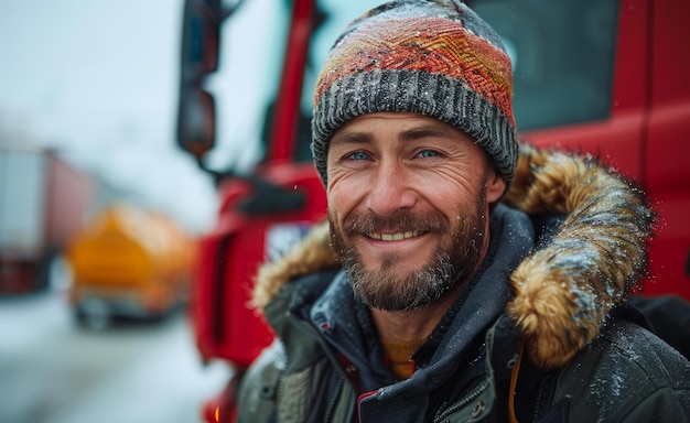 Portrait of truck driver on the road