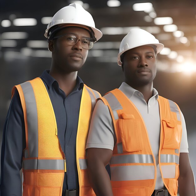 Portrait of two africanamerican engineers standing in warehouse