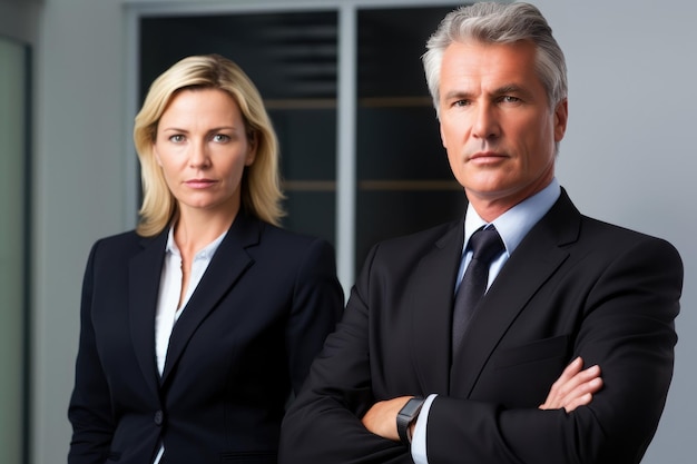 Portrait of two business colleagues standing together in their office