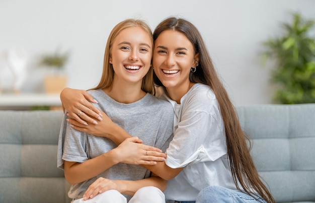 Portrait of two cheerful young women