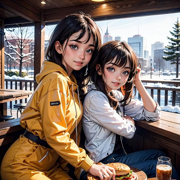 portrait of two girls in a restaurant