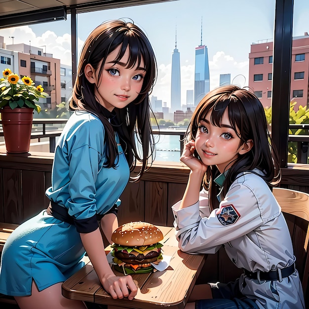 portrait of two girls in a restaurant