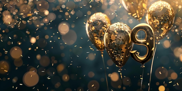 Portrait of Two Golden Floating Helium Balloons